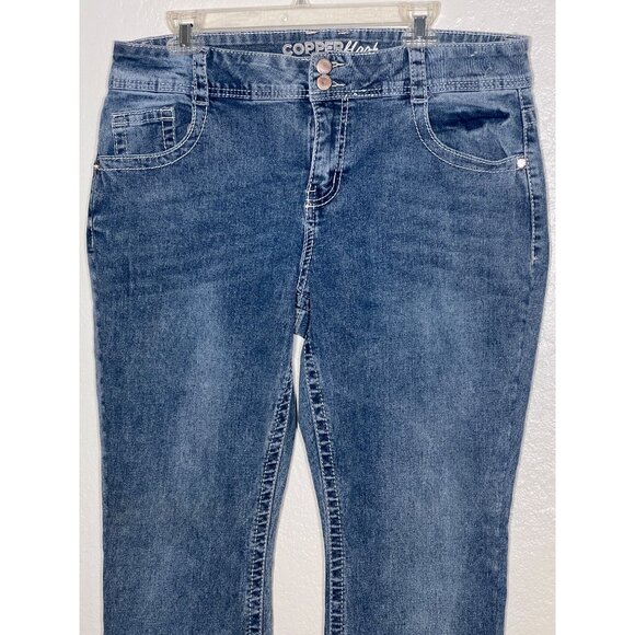 Copperflash 14WCurvy Blue Straight-Leg Jeans Embroidery Comfortable Stretch - Picture 6 of 14